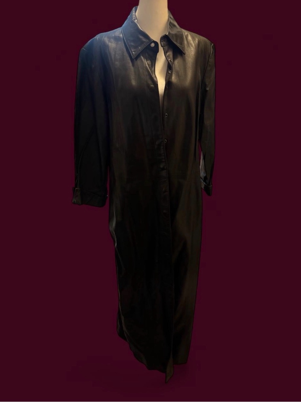 Vintage 90s Tower Hill Black Leather Maxi Trench Coat
